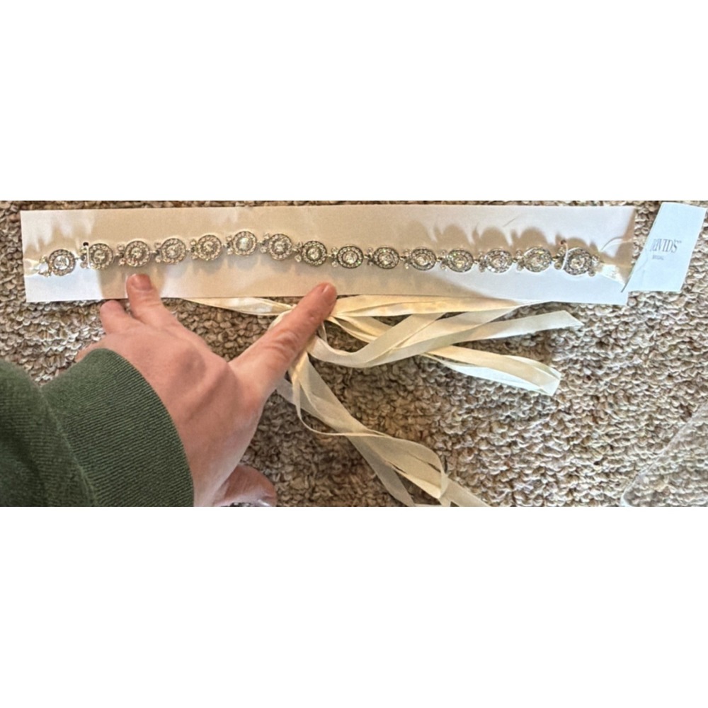 David's Bridal Pave Circle Sash Silver Ivory Bridal Belt